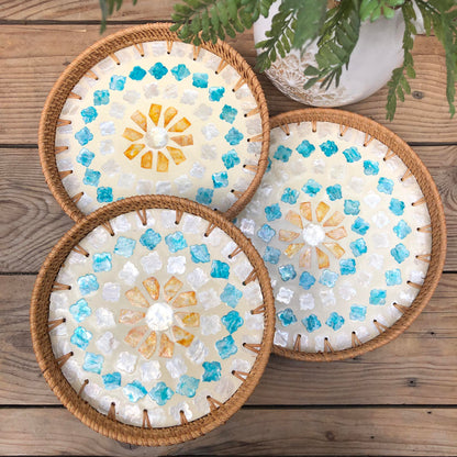 MURADITOHOME Mother of Pearl Round Tray Set of 3( 10.5,8.75,8 inch) Batch 7