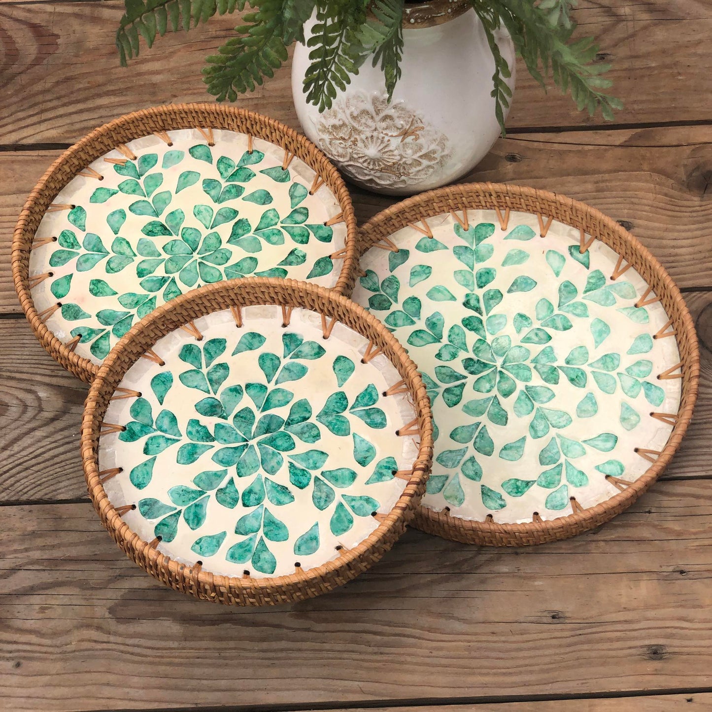 MURADITOHOME Mother of Pearl Round Tray Set of 3 (10.5,8.75,8 inch) Batch 8