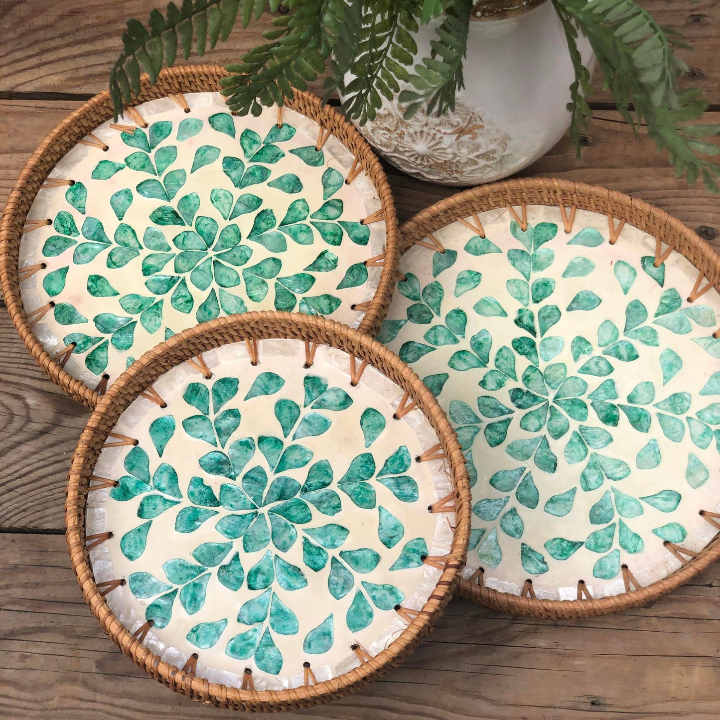 MURADITOHOME Mother of Pearl Round Tray Set of 3 (10.5,8.75,8 inch) Batch 8