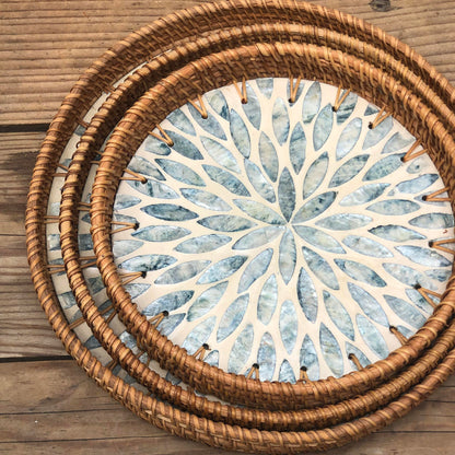 MURADITOHOME Mother of Pearl Round Tray Set of 3 (10.5,8.75,8 inch)