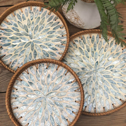 MURADITOHOME Mother of Pearl Round Tray Set of 3 (10.5,8.75,8 inch)