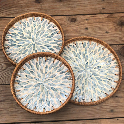 MURADITOHOME Mother of Pearl Round Tray Set of 3 (10.5,8.75,8 inch)