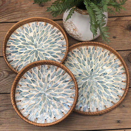 MURADITOHOME Mother of Pearl Round Tray Set of 3 (10.5,8.75,8 inch)