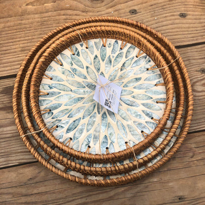 MURADITOHOME Mother of Pearl Round Tray Set of 3 (10.5,8.75,8 inch)