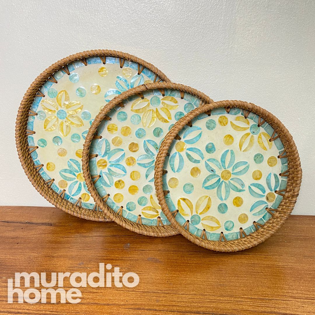 MURADITOHOME Mother of Pearl Round Tray (set of 3) 10.5,8.75,8 inch