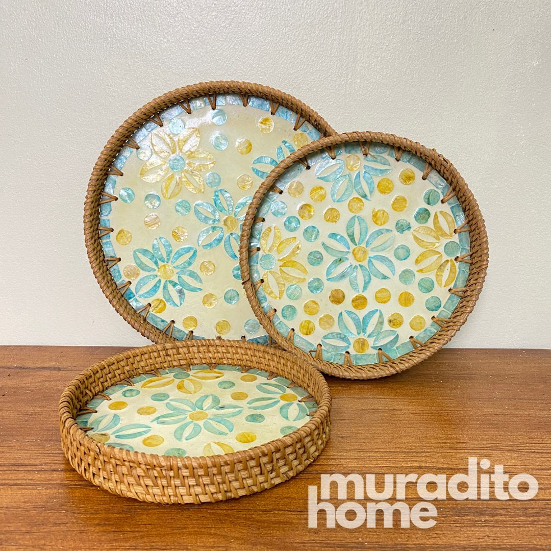 MURADITOHOME Mother of Pearl Round Tray (set of 3) 10.5,8.75,8 inch