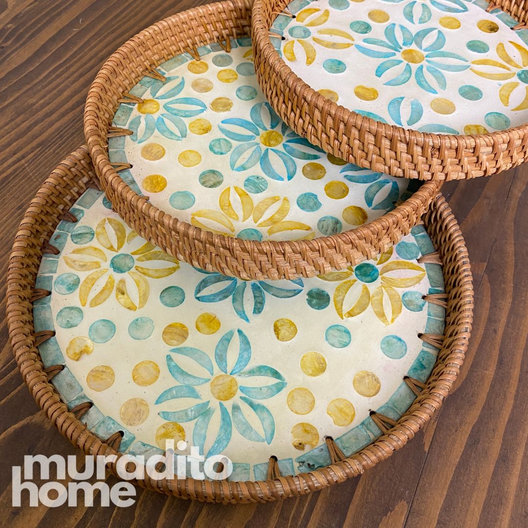 MURADITOHOME Mother of Pearl Round Tray (set of 3) 10.5,8.75,8 inch