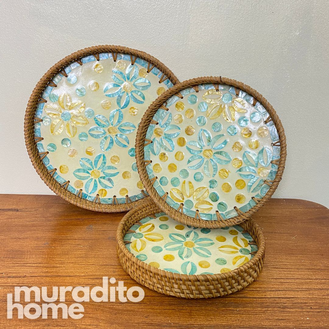 MURADITOHOME Mother of Pearl Round Tray (set of 3) 10.5,8.75,8 inch