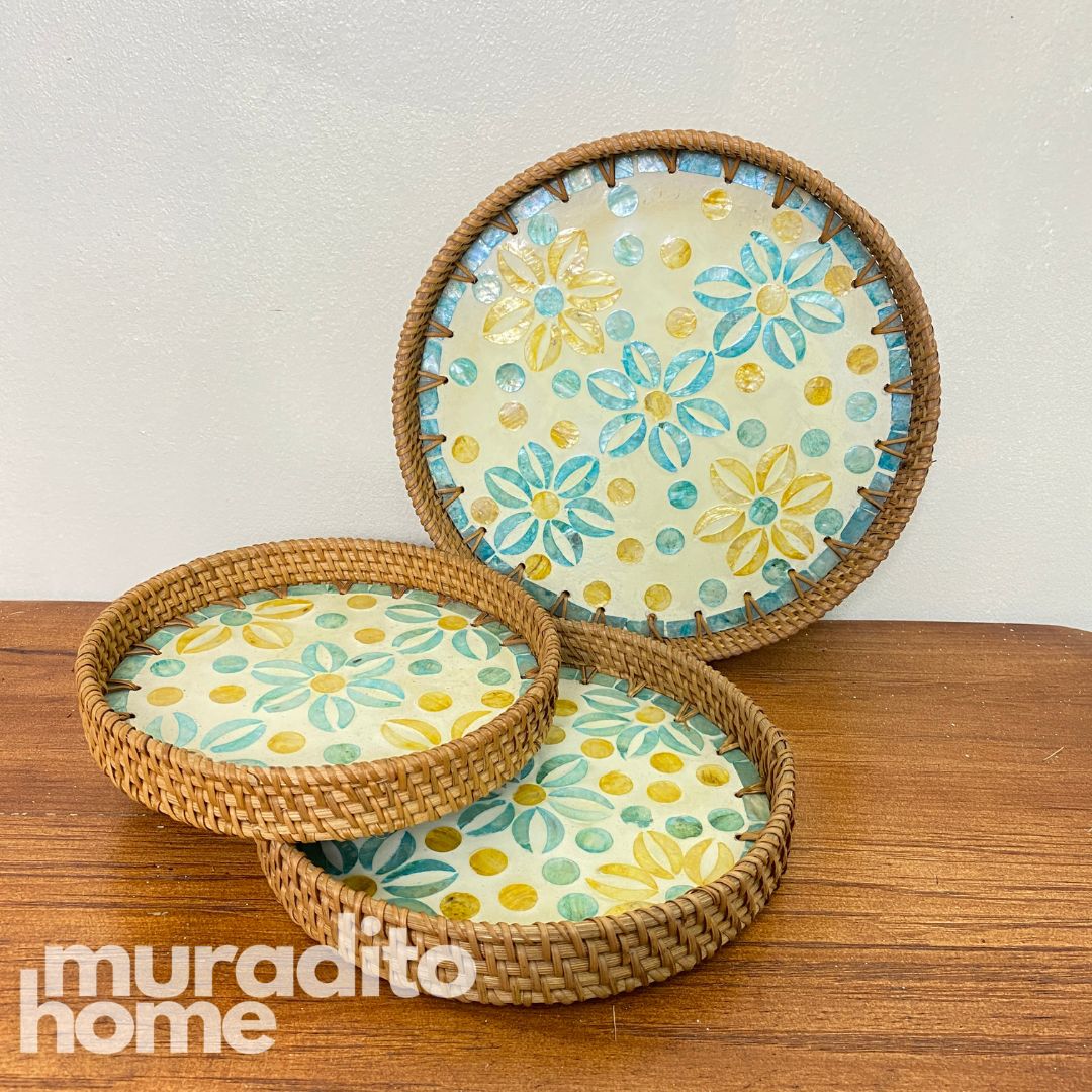 MURADITOHOME Mother of Pearl Round Tray (set of 3) 10.5,8.75,8 inch