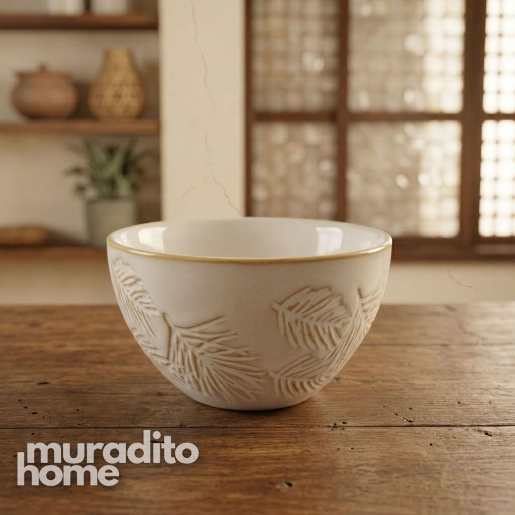 Muraditohome Isla Botanical Leaf Embossed Ceramic Bowl 3.5x2 in