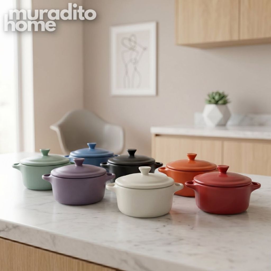 Muraditohome French Ceramic Mini Bowl with Lid 5x4x2.5 inches