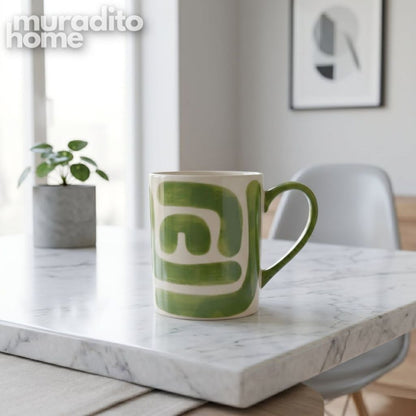 Muraditohome Boudoir Ceramic Deco Kitchenware Vibrant Abstract Cups, Serving Bowl & Oval Platter