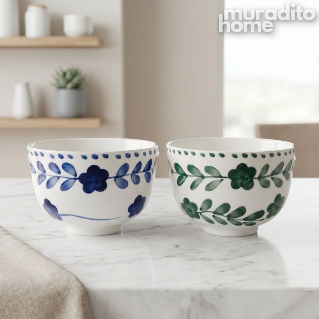 Muraditohome Ceramic Ramen Bowl 5.5x4 inches Deep Noodle & Soup Bowl with Floral Plattern