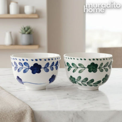 Muraditohome Ceramic Ramen Bowl 5.5x4 inches Deep Noodle & Soup Bowl with Floral Plattern