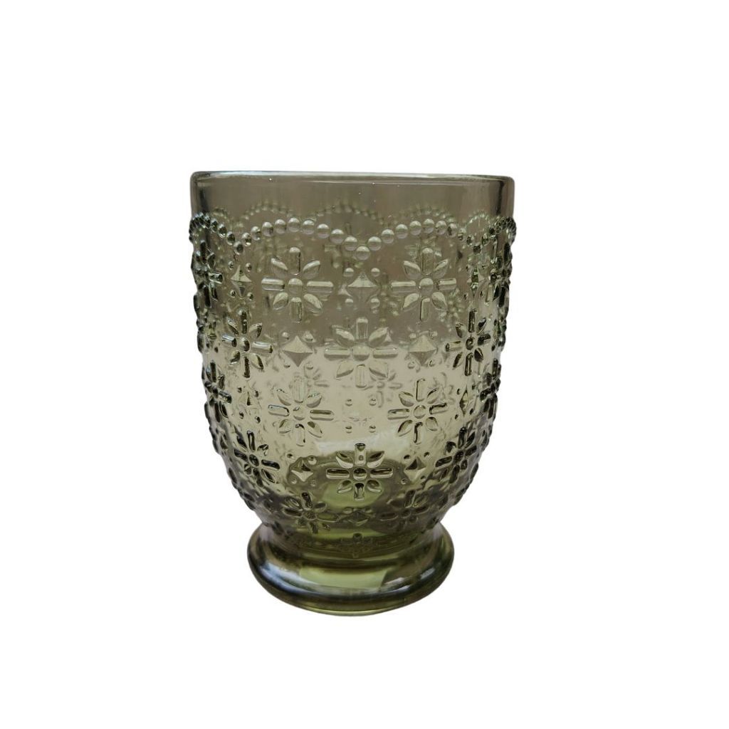 Muraditohome Iroh Moss Glassware Collection | Premium Vintage Embossed Floral Green Glass