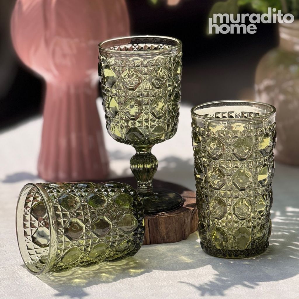 Muraditohome Zolia Clear Glassware Collection | Premium Vintage Wavy Chevron Transparent Glass