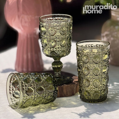 Muraditohome Zolia Clear Glassware Collection | Premium Vintage Wavy Chevron Transparent Glass