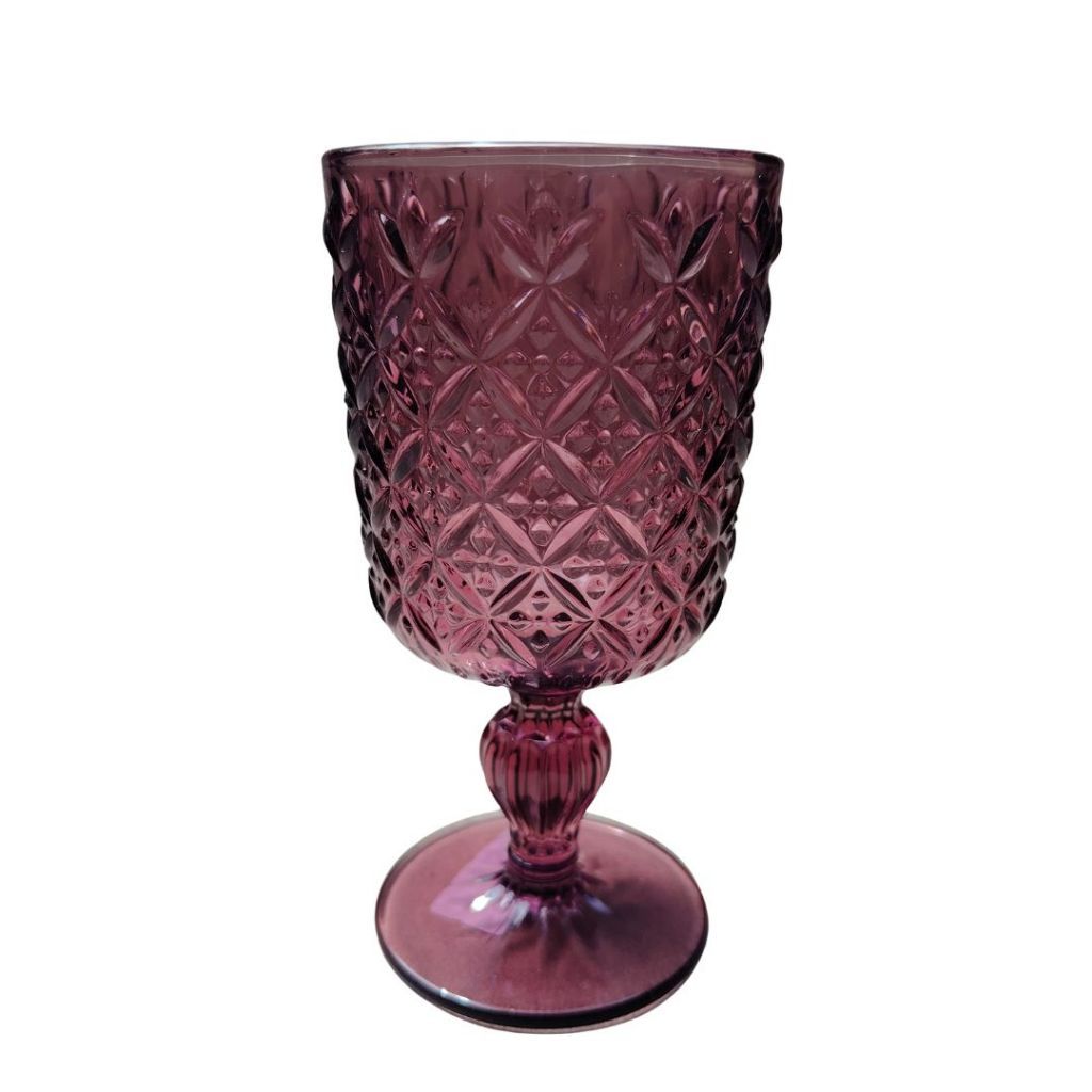 Muraditohome Jinora Plum Glassware Collection | Premium Vintage Embossed Floral Purple Glass
