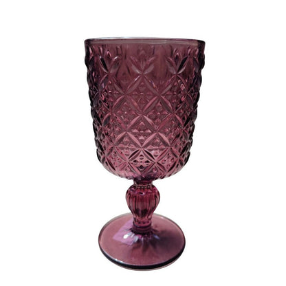 Muraditohome Jinora Plum Glassware Collection | Premium Vintage Embossed Floral Purple Glass