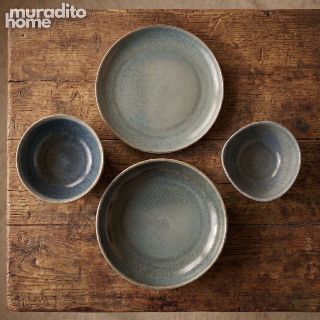 Muraditohome Premium Rustic Blue Stoneware Dinnerware Collection