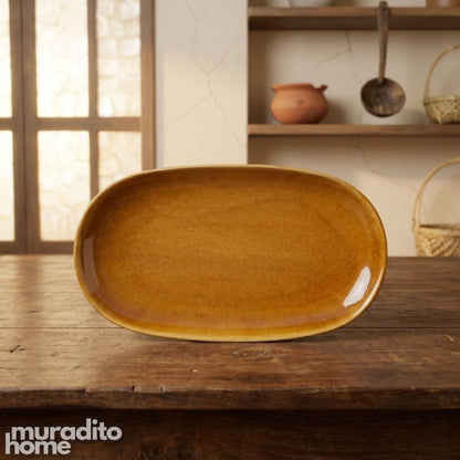 Muraditohome Premium Honey Amber Stoneware Serving Plate Collection