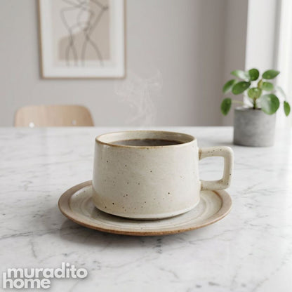 Muraditohome Maris Stoneware Coffee Cup Set 240 ml Vintage Minimalist Cafe Mug with Square Handle