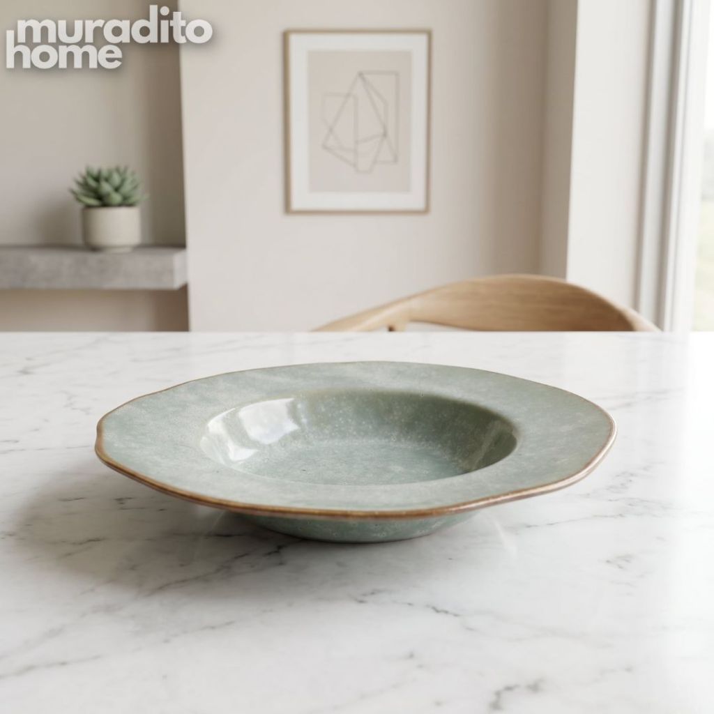 Muraditohome Bodir Premium Stoneware Pasta Plate with Wide Rim 8.5 inch