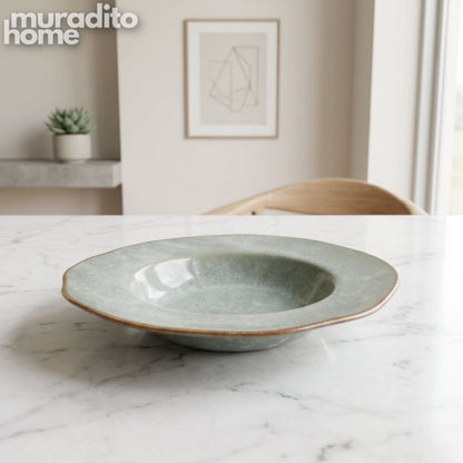Muraditohome Bodir Premium Stoneware Pasta Plate with Wide Rim 8.5 inch