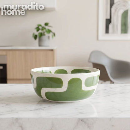 Muraditohome Boudoir Ceramic Deco Kitchenware Vibrant Abstract Cups, Serving Bowl & Oval Platter