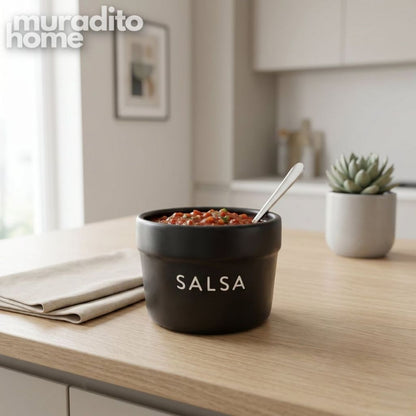 Muraditohome Taco Night Ceramic Dip Bowl Labeled Guac Queso Salsa Chips Condiment Pot