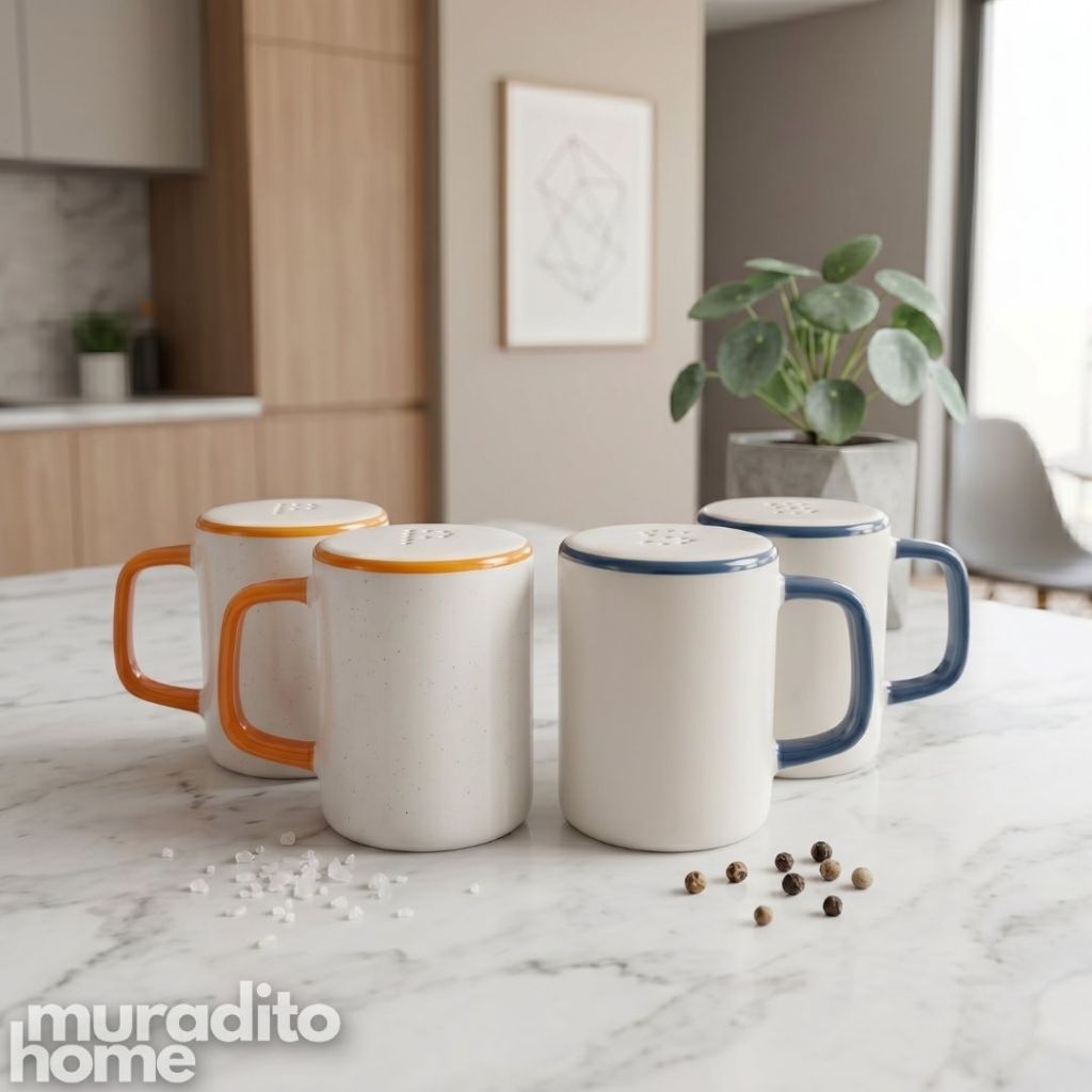 Muraditohome Aesthetic Mug-Shaped Ceramic Salt & Pepper Shakers 3.5x2.5x3.5 inches