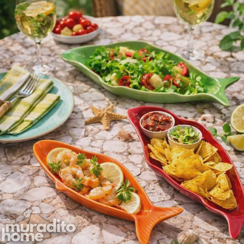 Muraditohome Pescado Fish Shaped Ceramic Serving Platter Collection