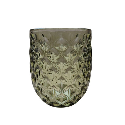 Muraditohome Asami Moss Vintage Glassware | Embossed Green Glass Goblet & Tumblers