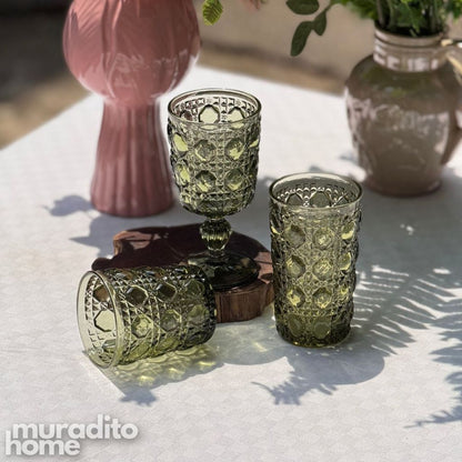 Muraditohome Zolia Clear Glassware Collection | Premium Vintage Wavy Chevron Transparent Glass