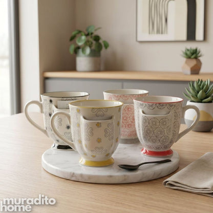 Muraditohome Aesthetic Hand-Stamped Stoneware Mug with Tea Bag Pocket 400ml
