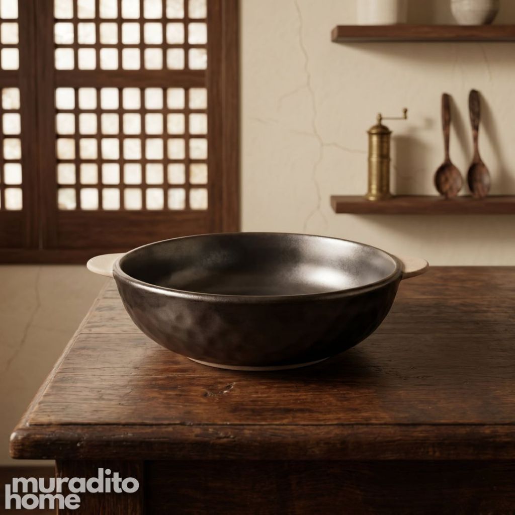 Muraditohome Aesthetic Stoneware Serving Bowl with Handles 11x9x2.5 inches