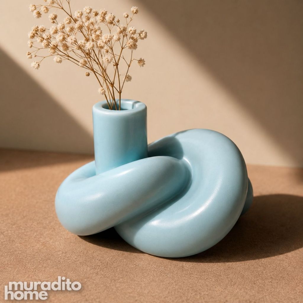 Muraditohome Aesthetic Ceramic Twist / Knot Decorative Object & Bud Vase 1.25x5.75x5 in