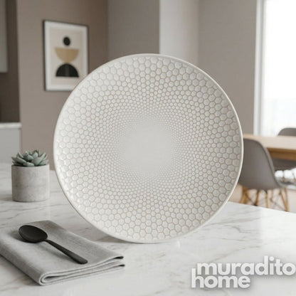 Muraditohome Aesthetic Embossed White Ceramic Dinnerware Collection