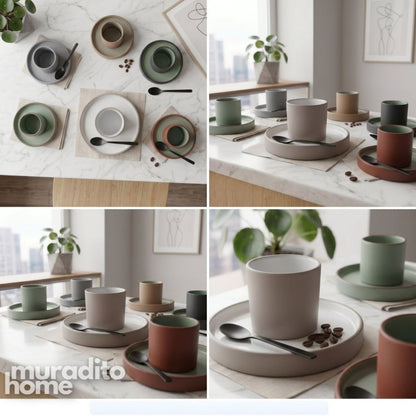 Muraditohome Asami and Kazumi Handless Matte Porcelain Cup and Saucer Set