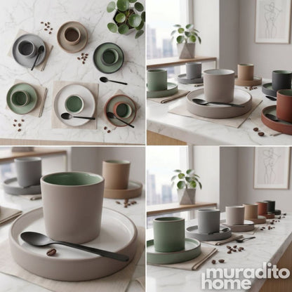Muraditohome Asami and Kazumi Handless Matte Porcelain Cup and Saucer Set