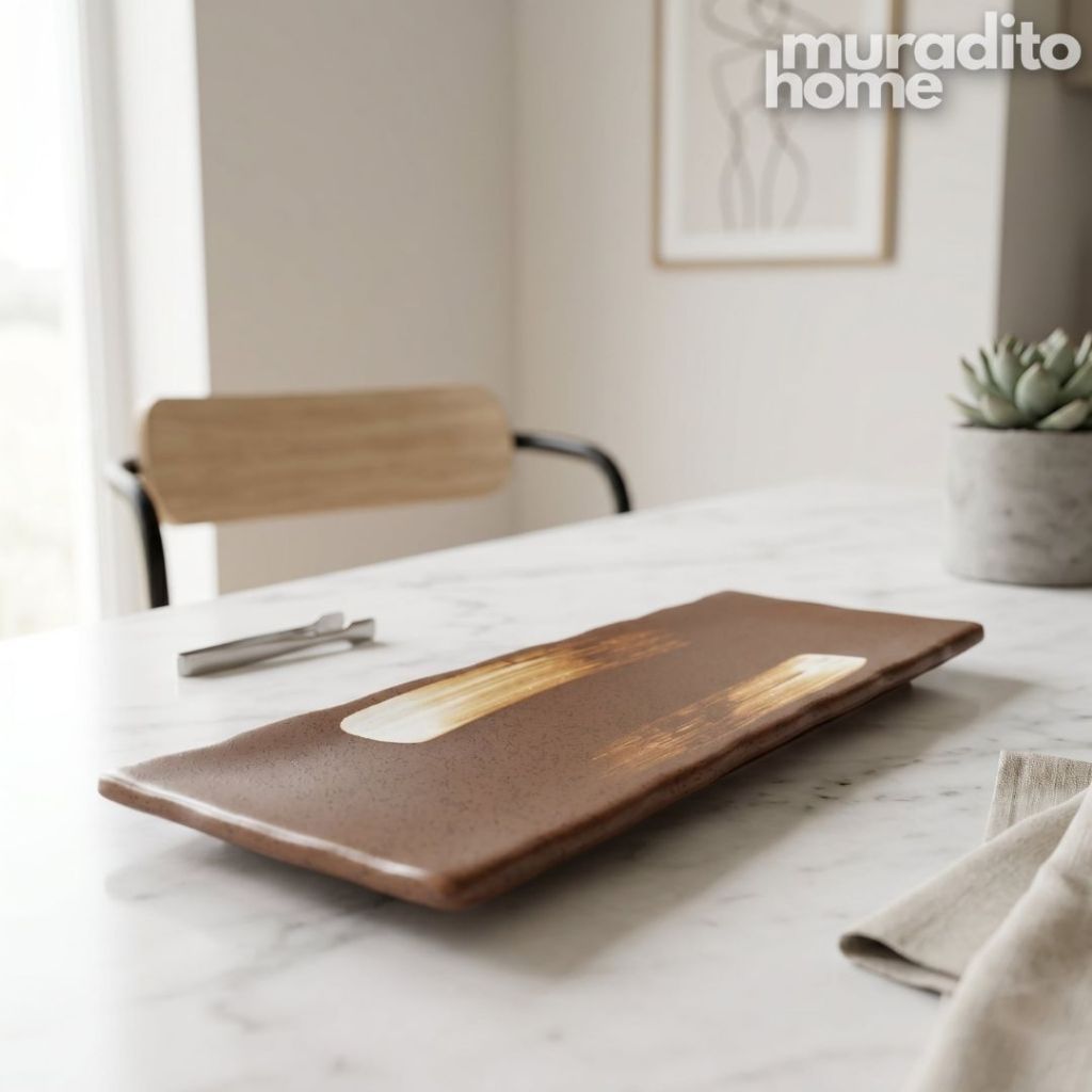 Muraditohome Japanese Zen Ceramic Serving Plate Square 8.75 in and Rectangular Sushi Platter 12x4 in