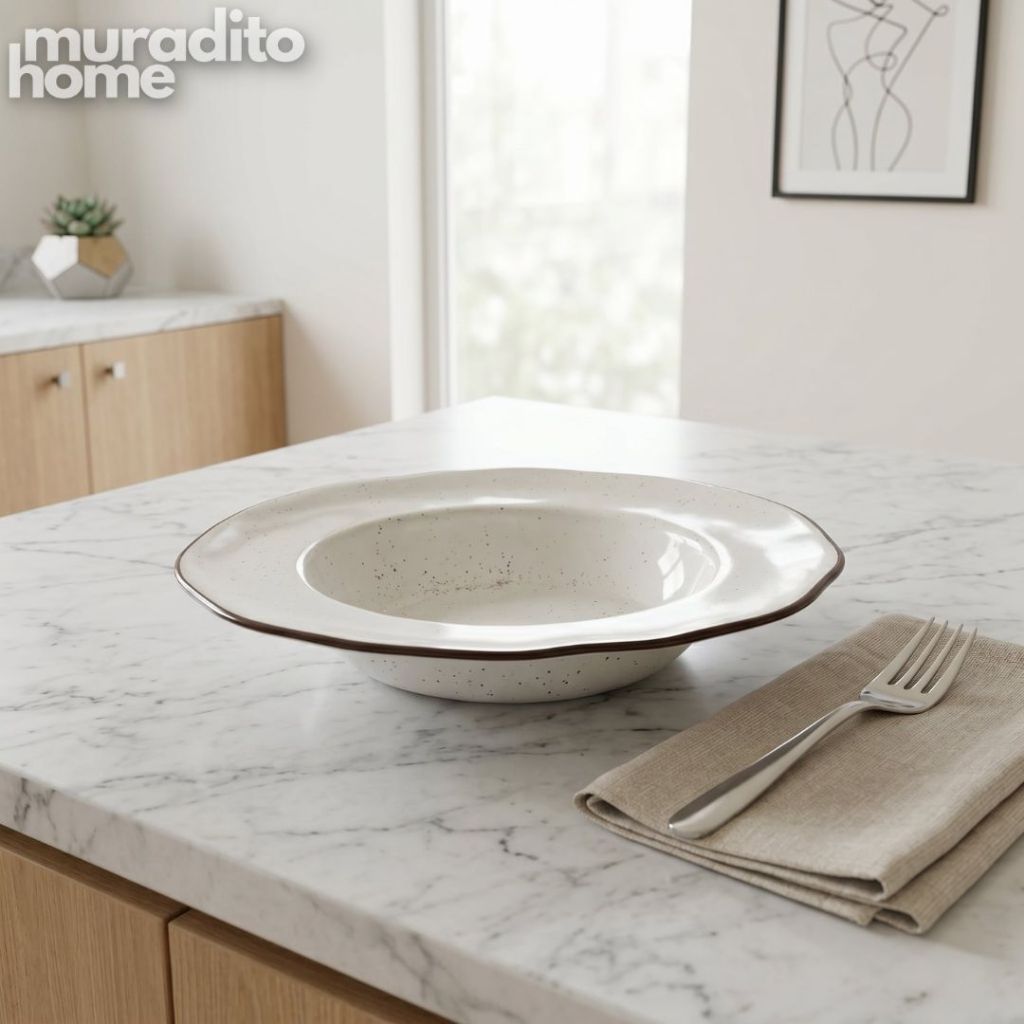 Muraditohome Bodir Premium Stoneware Pasta Plate with Wide Rim 8.5 inch