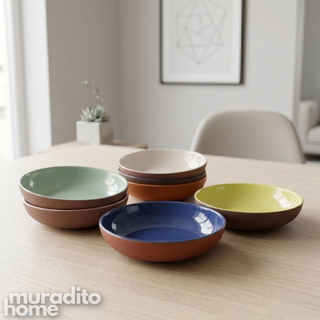 Muraditohome Premium Two-Tone Ceramic Pasta Bowl 8.5x1.75 inches
