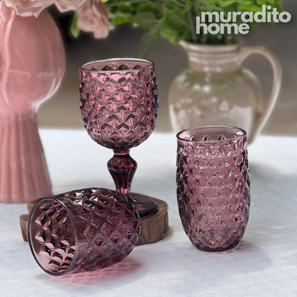 Muraditohome Neytiri Plum Glassware Collection | Premium Vintage Embossed Purple Glass