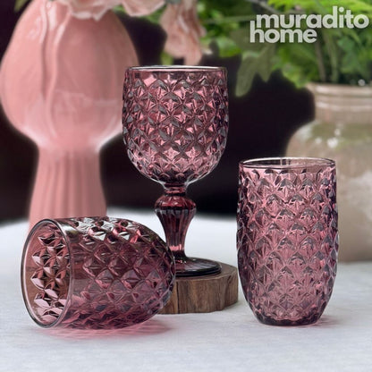 Muraditohome Neytiri Plum Glassware Collection | Premium Vintage Embossed Purple Glass