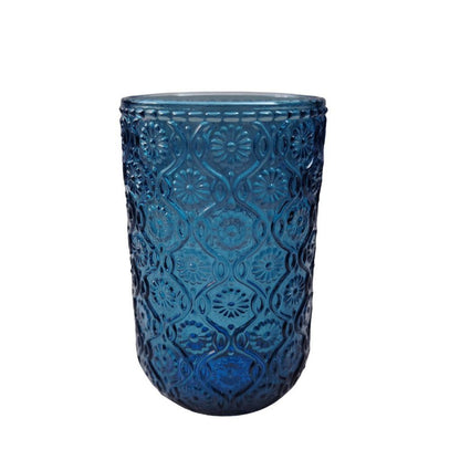 Muraditohome Sokka Blue Glassware Collection | Premium Vintage Floral Medallion Ocean Blue Glass