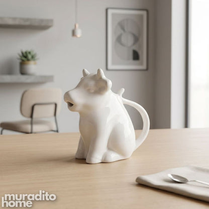 Muraditohome Aesthetic Animal-Shaped Ceramic Creamer | Cute White Mini Milk Pitcher & Syrup Jug