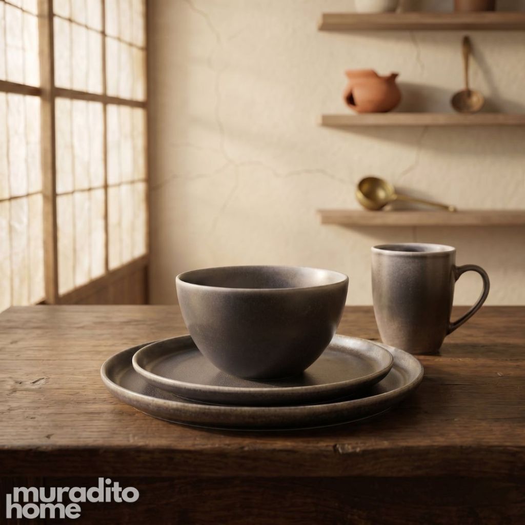 Muraditohome Premium Dark Grey Stoneware Dinnerware Collection