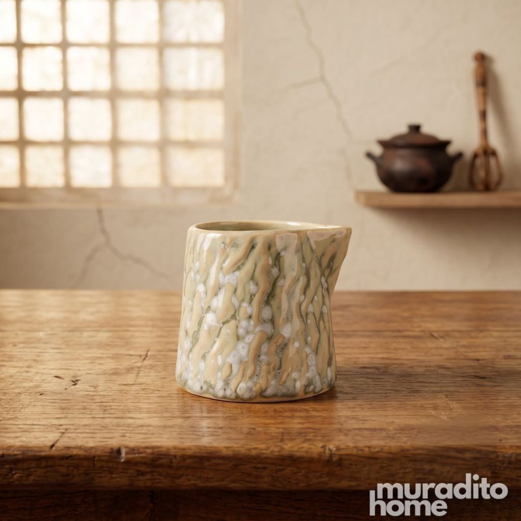 Muraditohome Vinya Porcelain Milk Jug 50ml | Mini Creamer & Sauce Jug | Lava, Sea, Moss & Grass
