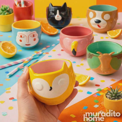 Muraditohome Cute 3D Animal Face Ceramic Bowl 5.25x4 inches